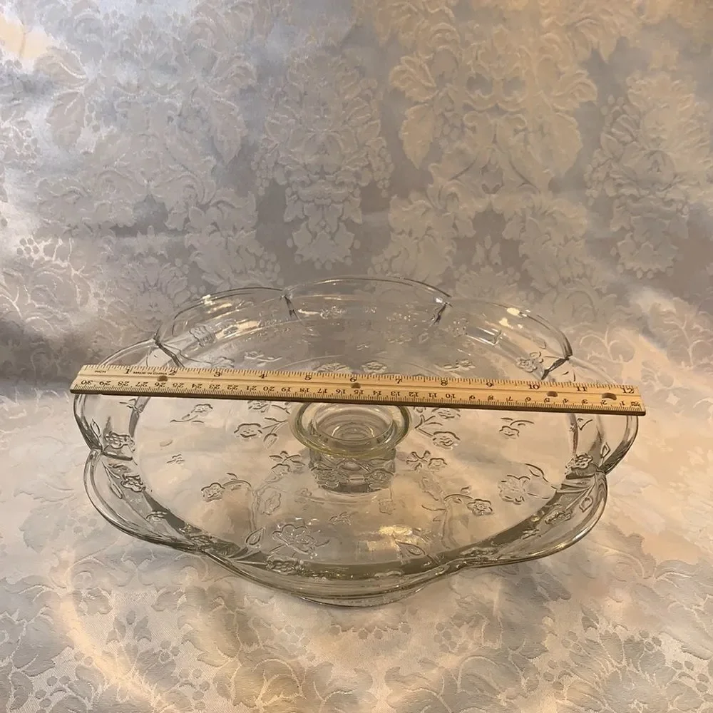 Savannah Style Vintage Cake Serving Flower Embossed Scalloped Pedestal Platter